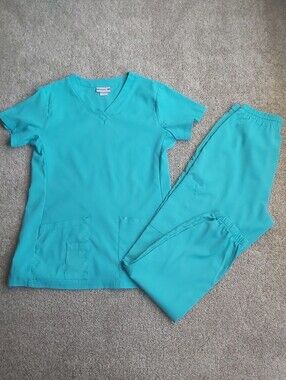 White Cross Teal V-Neck Short Sleeve Scrub Top and Pants Set